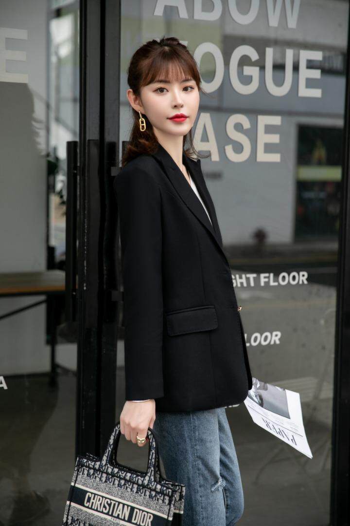 【现货】气质职场淑女黑色金纺外套，其它，水锦红