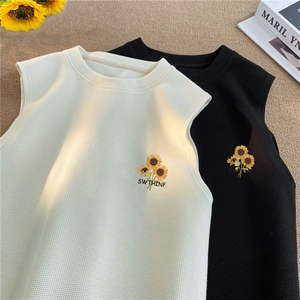 华夫格背心直播高品质重磅220克小向日葵印花HB7159-P25控38