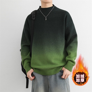 军绿色加绒加厚秋冬季半高领针织衫潮牌毛线衣男JR9678P65图片