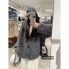 秋冬新款设计感灰色宽松外套上衣宽松型无品牌水洗潮青年冬季长袖，男装针织衫/毛衣，星座506A