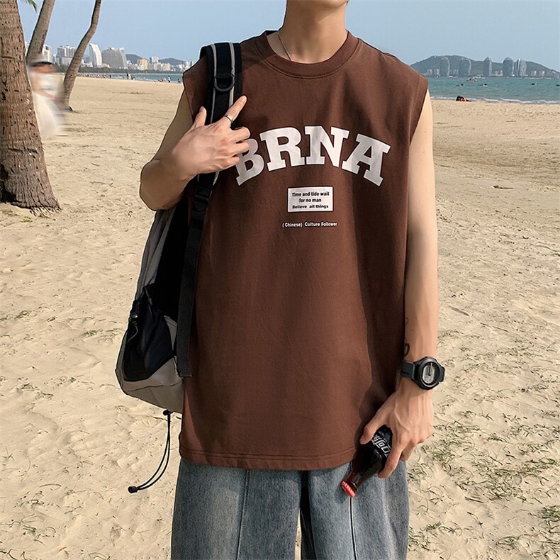 夏季港风t恤男宽松大码纯棉运动背心坎肩潮牌无袖BX009P25，男装背心/马甲，星座1204-3