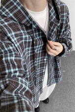 连帽格子衬衫男春季宽松大码慵懒风复古潮牌格纹休闲外套CS29011，男装衬衫，电商B312