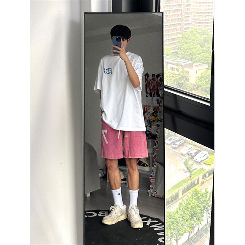 港风重磅320G纯棉水洗做旧休闲裤卫裤A014-DY2327-P45控58,男装休闲裤,电商A014