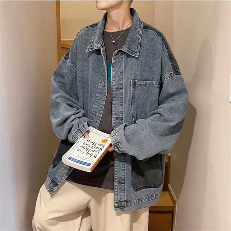 牛仔外套男潮牌宽松秋季新款外穿夹克大码学生港风痞帅潮流上衣图片