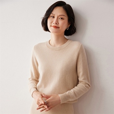 秋冬新款洋气时尚百搭显瘦女款圆领35%山羊绒衫，女装羊绒衫，艾巧羊绒