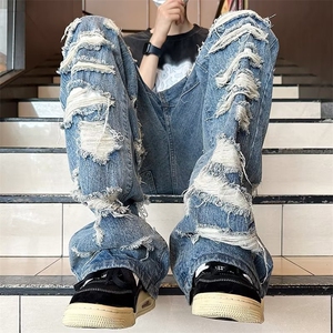 美式vibe牛仔裤男欧美嘻哈破洞乞丐裤子高街 P50图片