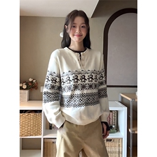 重磅秋冬装北极绒套头毛衣美式复古休闲慵懒风提花工艺针织衫外套，男装针织衫/毛衣，电商A486-1