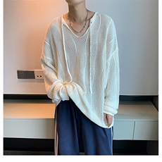 秋款男毛衣V领镂空针织衫长绳外套M6019P45，男装针织衫/毛衣，星座1013-1