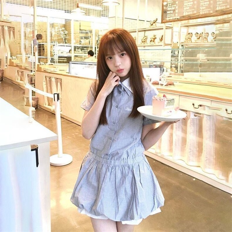 日系小个子假两甜美温柔绝美清新假两件简约夏季设计感高级花苞裙图片