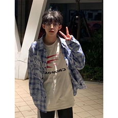 少年感穿搭格子衬衫长袖高级感美式复古潮牌痞帅春秋衬衣外套，男装衬衫，星座601-1