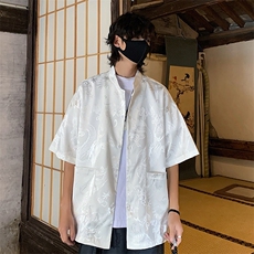 2026夏季新款中式冰丝暗龙纹短袖衬衫男CD2262特P35建议零售价88，男装T恤，电商A001