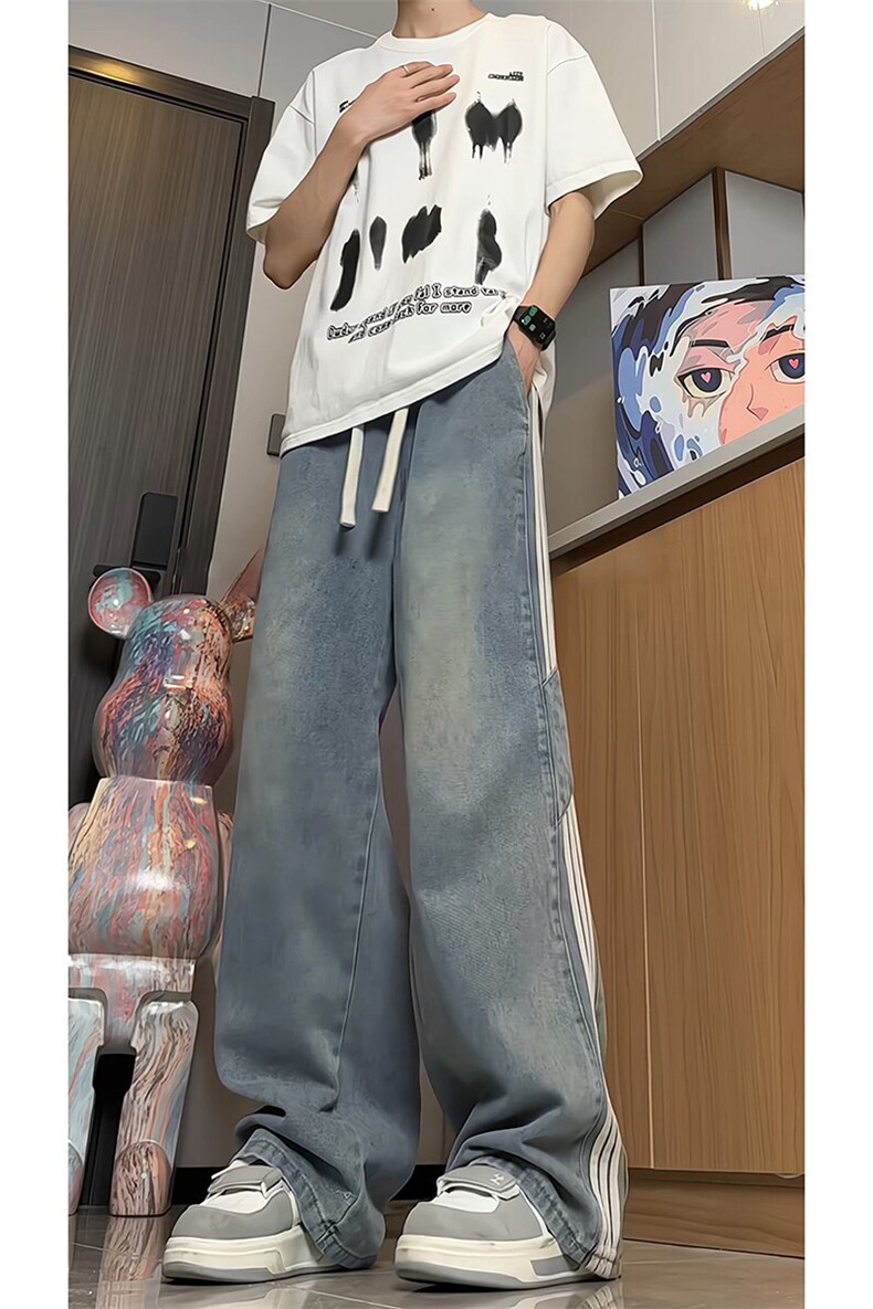 条纹牛仔裤男夏季美式抖音品质直筒百搭休闲裤子-A1218TP48控78,男装休闲裤,电商B241