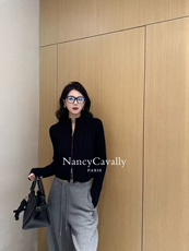 2025舒适百搭简约拉链坑条开衫，女装针织衫/毛衣，米咔羊绒