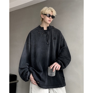 706-1-WY605-P65  现货 秋季男士复古水洗立领半拉链卫衣潮牌外套图片