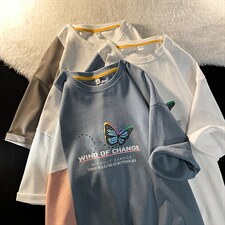 新款港风短袖t恤印花蝴蝶图潮牌上衣TC3110-P27，男装T恤，星座717