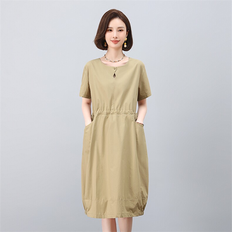 dpqb纯棉休闲连衣裙女2025夏季新款妈妈复古文艺宽松显瘦减龄裙子,女装连衣裙,叶笙衣