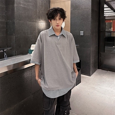 夏季宽松休闲假两件衬衫领短袖T恤潮半袖XZ808B-WH025-P40，男装T恤，星座808B