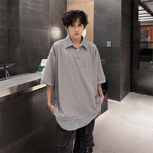 夏季宽松休闲假两件衬衫领短袖T恤潮半袖XZ808B-WH025-P40图片