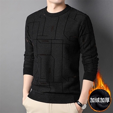 G877冬季男士圆领毛衣天鹅绒提花加绒针织加绒打底衫男装保暖P72，男装针织衫/毛衣，电商B360