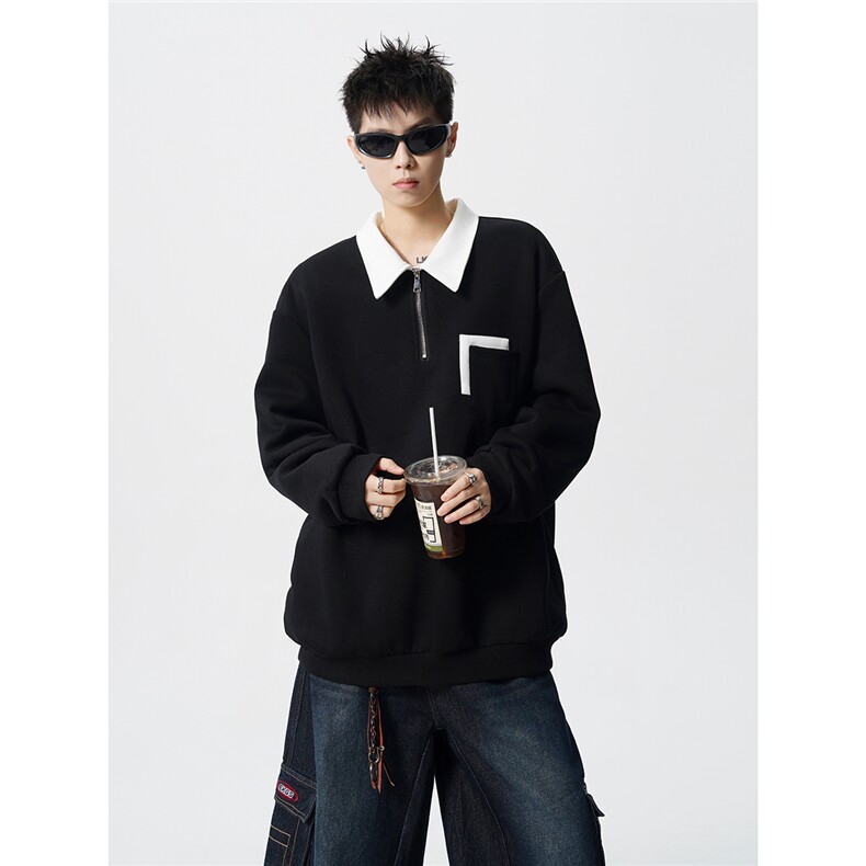HW2510-特P45控78面布54.2棉45.8聚酯polo领情侣卫衣宽松外套男,女装短外套,电商B370