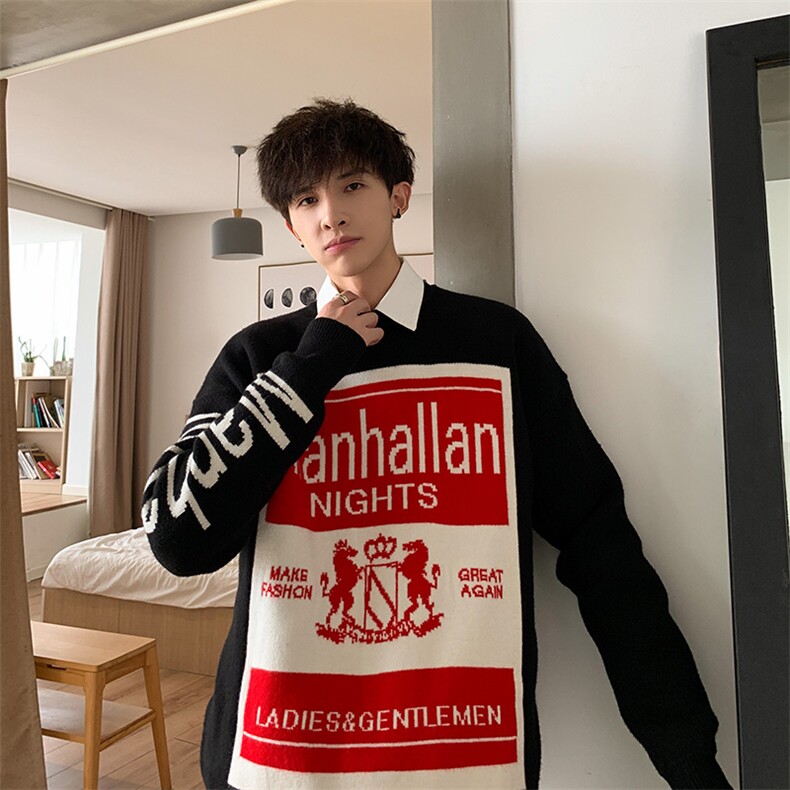 慵懒风个性大图案毛衣男韩版秋冬情侣加厚针织衫T001,男装针织衫/毛衣,星座1501