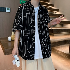2025夏季新款港风外景冰丝薄款弹力短袖花衬衫男618A-CS004-P45，男装T恤，星座914-4