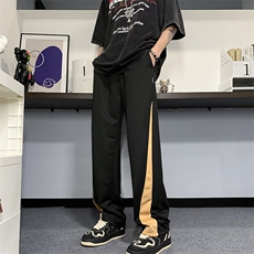 休闲裤2023夏季新款男装港风拼接直筒宽松大码长裤子K0190-P35，男装休闲裤，星座308B-1