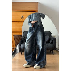 Y9289-P54复古牛仔阔腿裤女高腰垂感2025年春秋季新款宽松，男装休闲裤，电商B323A