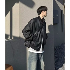 现货美式短款PU皮立领夹棉宽松棉服S01/P90，男装棉衣，星座205-3
