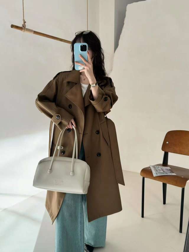 高级感经典廓形大翻领双排扣中长款气质风衣外套女秋图片