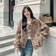 不断货8857款P215K315豹纹环保毛，女装短外套，2B137