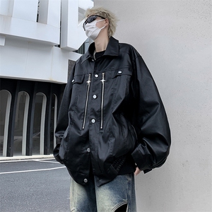 皮衣外套男秋冬款美式复古高级感痞帅休闲宽松机车服pu皮翻领夹克图片