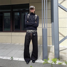 【现货】双腰头拼接豹纹弯刀牛仔裤男美式高街P55Y7099，男装牛仔裤，星座1112-1