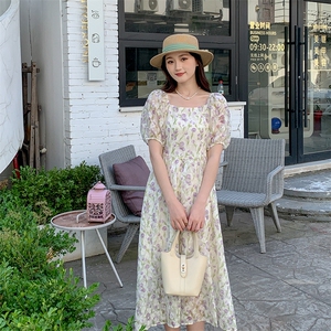 标准法式风情浪漫花色碎花连衣裙图片