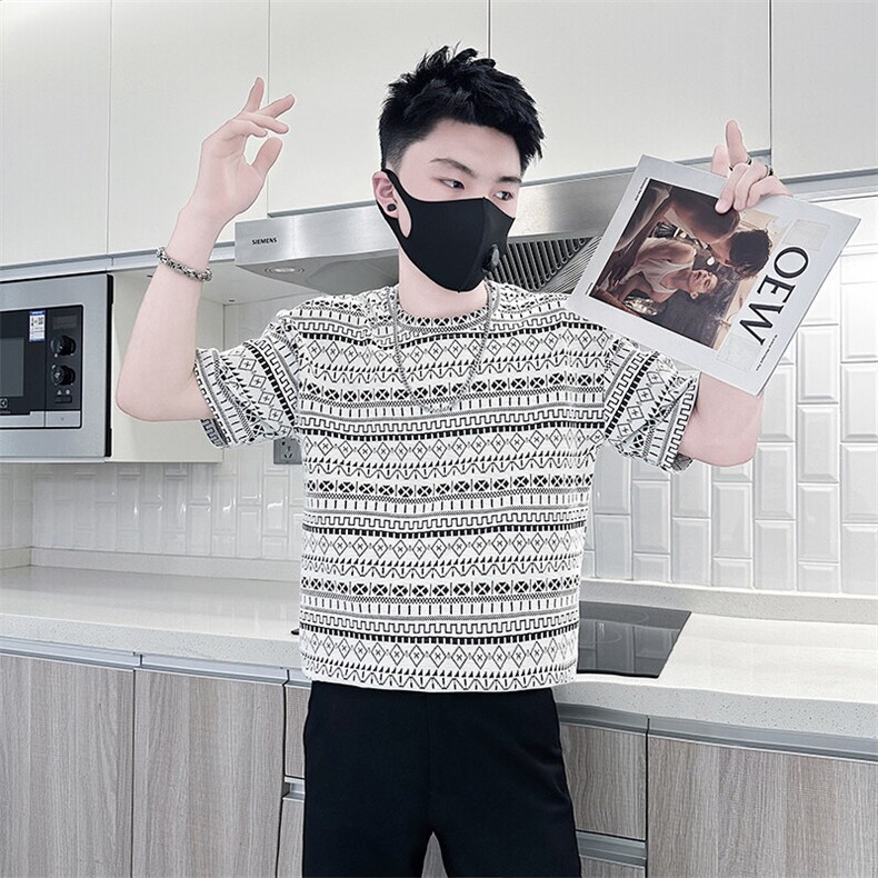 民族风提花图案短袖T恤男社会小伙半袖衣服301C-DT80-P48控68,男装T恤,星座301C（原B323）