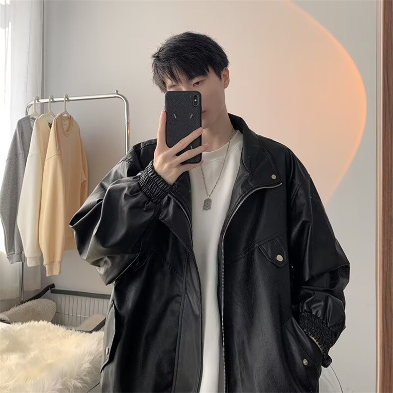 美式pu皮衣外套男款春秋季痞帅高级感机车褂子飞行员夹克PJ19,男装夹克,星座1116A-1（原606A）