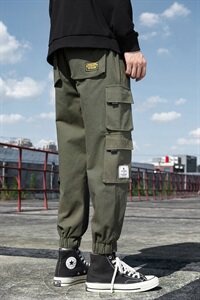 休闲裤男2021春秋季新款纯棉韩版宽松小脚裤九分裤工装裤DS885T图片