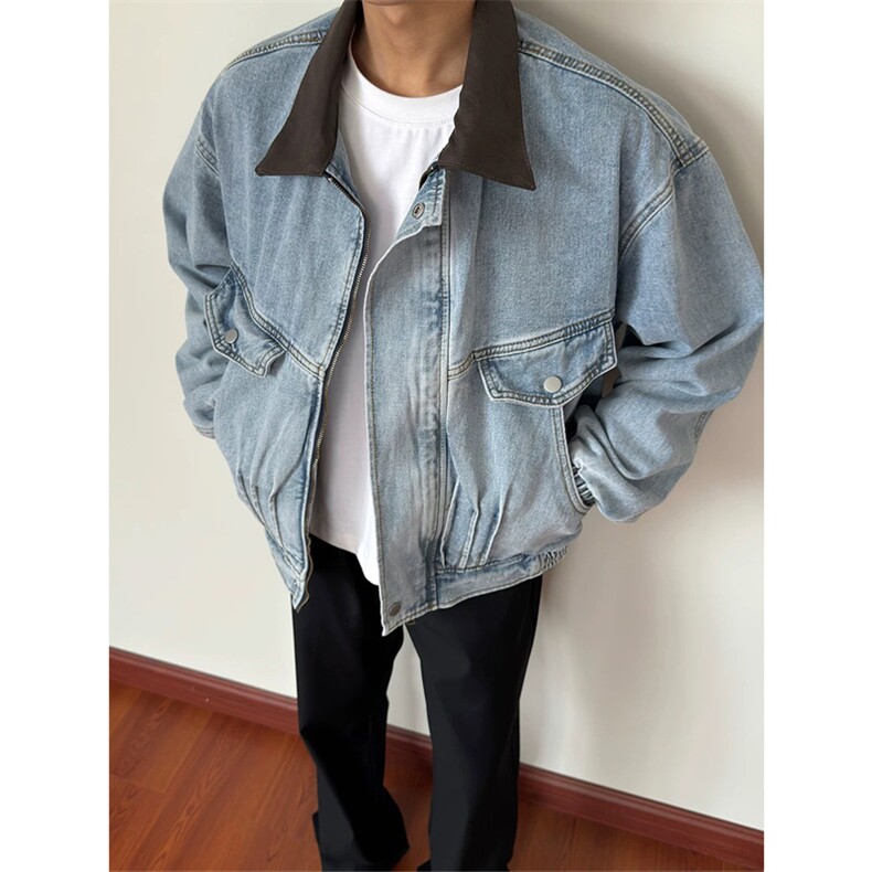 网图有货美式水洗褶皱廓形牛仔夹克男女牛仔工装外套A924-P78，男装工装外套，星座1505