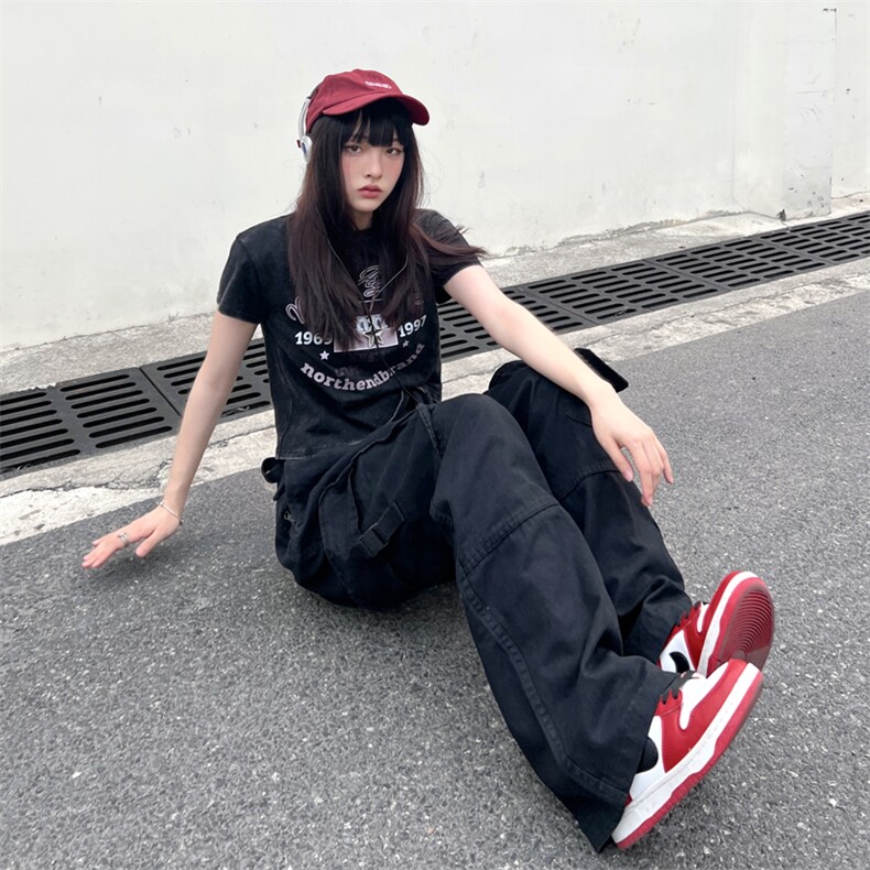 美式高街大口袋工装裤女欧美潮ins宽松休闲阔腿高腰长裤K0424-P50,男装休闲裤,星座1008