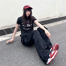 美式高街大口袋工装裤女欧美潮ins宽松休闲阔腿高腰长裤K0424-P50，男装休闲裤，星座1008
