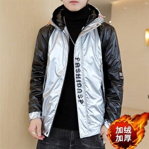 冬季亮拼袖羽棉服男模特加厚夹克保暖外套工装棉衣黑870加绒图片
