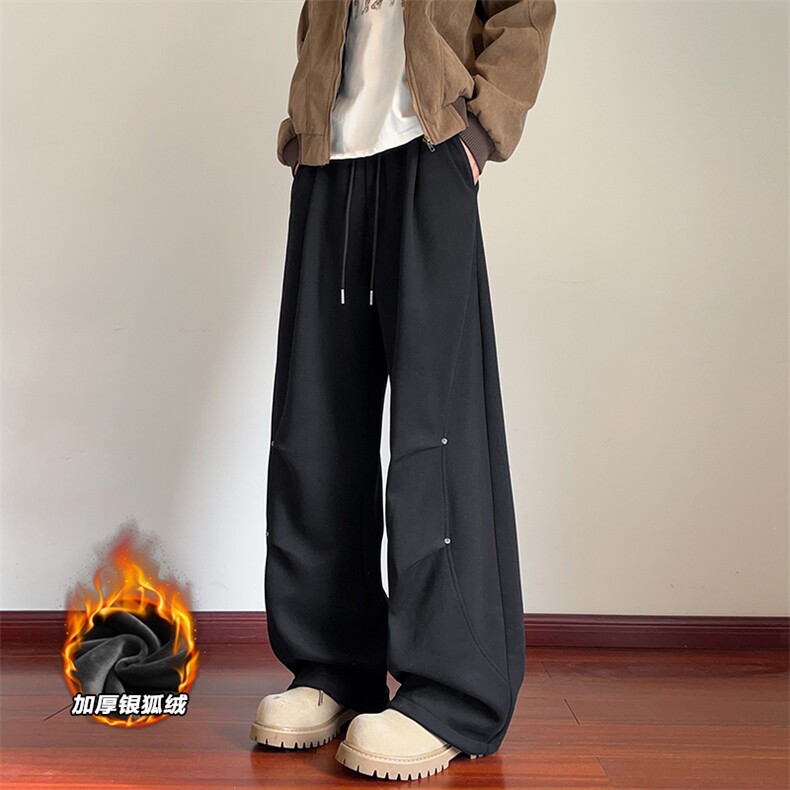 华棉380g重磅铆钉拼接华棉加绒银狐绒卫裤男K5941J加绒-特P43控85图片