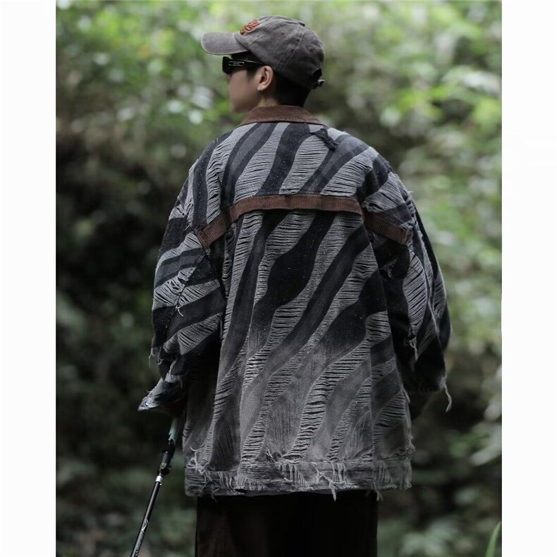 NC861-复古渐变破洞斑马纹外套设计感小众拼接牛仔夹克,男装夹克,星座1002-2