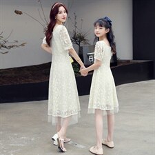 2021夏季新款时尚蕾丝网纱亲子长款连衣裙，女装连衣裙，安之芮娜
