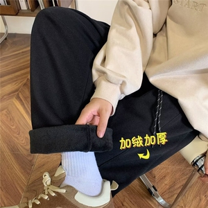 直筒休闲裤男生秋冬季华棉复加绒加厚卫裤子侧边三条扛长裤 K53-1图片