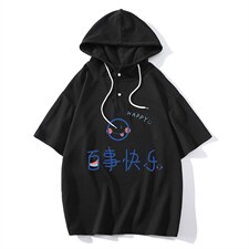 LD54183-P45连帽短袖t恤男大码胖子带帽五分袖中袖，男装T恤，电商A040