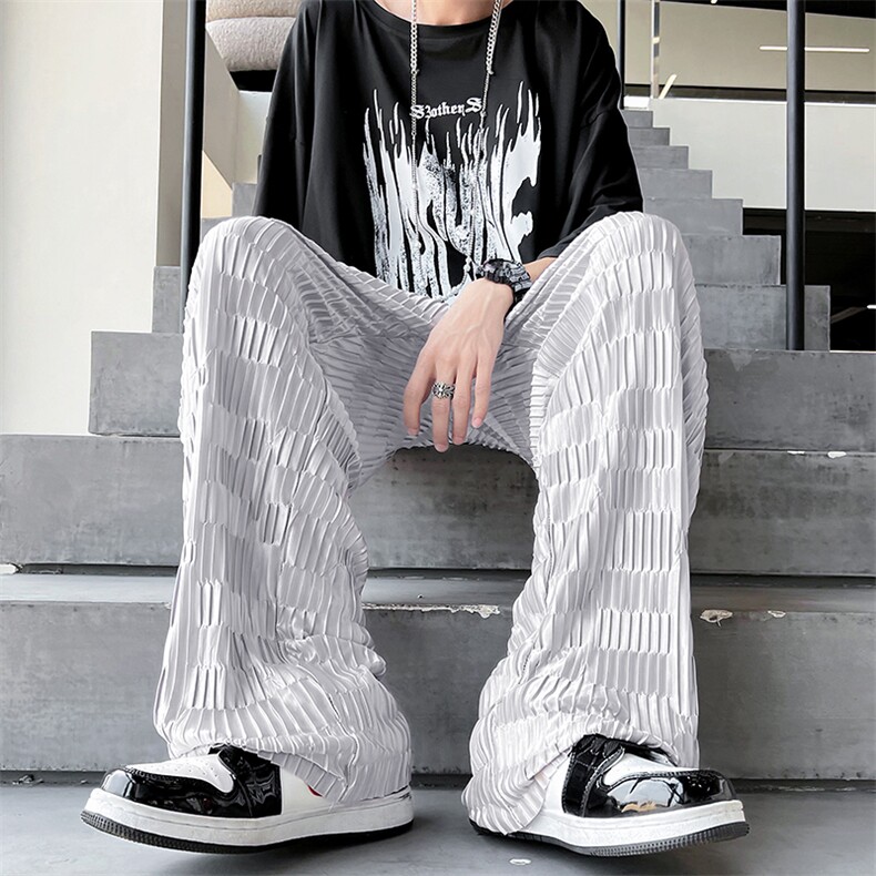 2023夏装新款 男女情侣款休闲压褶冰丝拖地长裤 B221-LK22018-P50图片