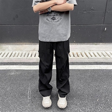 冰丝透气褶皱夏季薄款休闲裤新款美式潮流宽松裤子，男装休闲裤，星座410-7