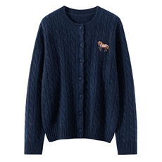 2026年秋季时尚百搭通勤简约休闲园领小马麻花开衫，女装羊绒衫，羢衣兜