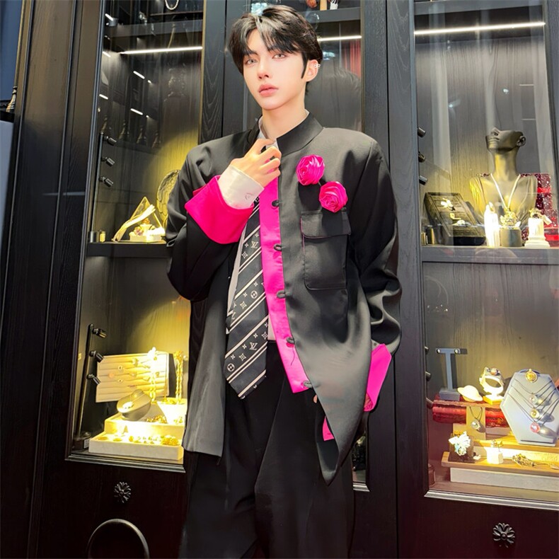（图）2025春新款中式小立领手工订花撞色西服5022-P123,男装西服,星座910-5